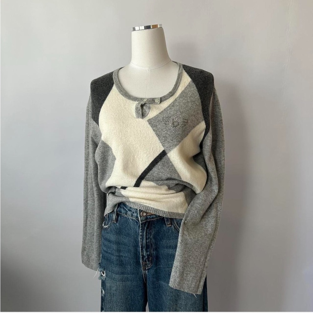 Vintage 1990s Baroni Geometric Colorblock Knit Sweater wool blend. - Picture 4 of 9